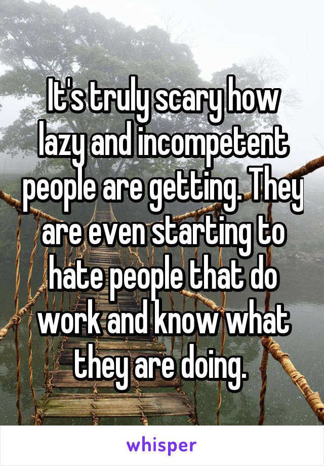 It's truly scary how lazy and incompetent people are getting. They are even starting to hate people that do work and know what they are doing. 