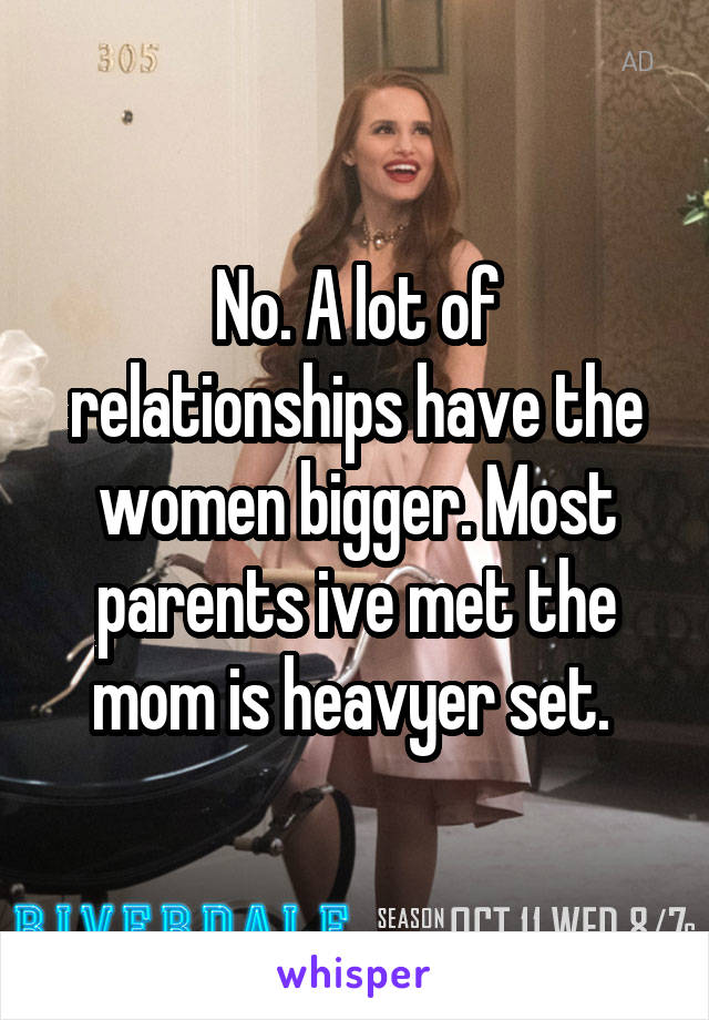 No. A lot of relationships have the women bigger. Most parents ive met the mom is heavyer set. 