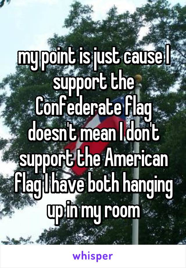 my point is just cause I support the Confederate flag doesn't mean I don't support the American flag I have both hanging up in my room