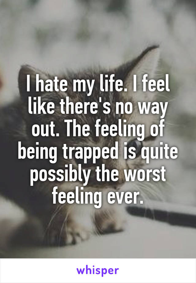 I hate my life. I feel like there's no way out. The feeling of being trapped is quite possibly the worst feeling ever.