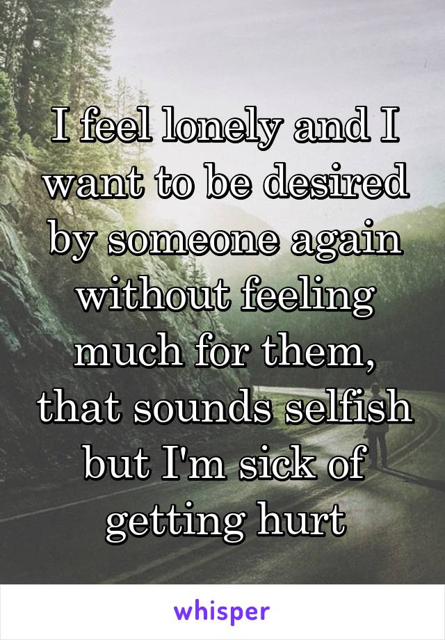 I feel lonely and I want to be desired by someone again without feeling much for them, that sounds selfish but I'm sick of getting hurt