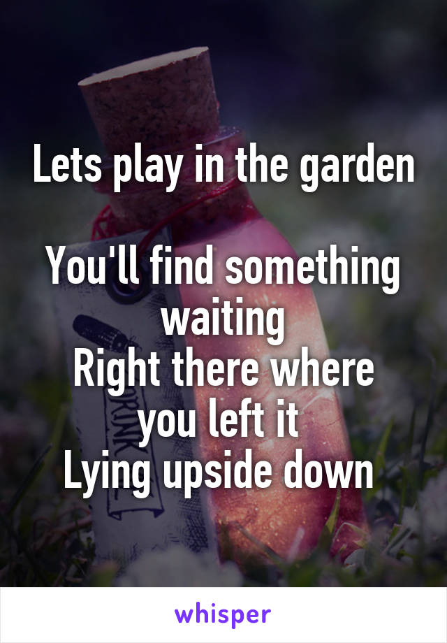 Lets play in the garden 
You'll find something waiting
Right there where you left it 
Lying upside down 