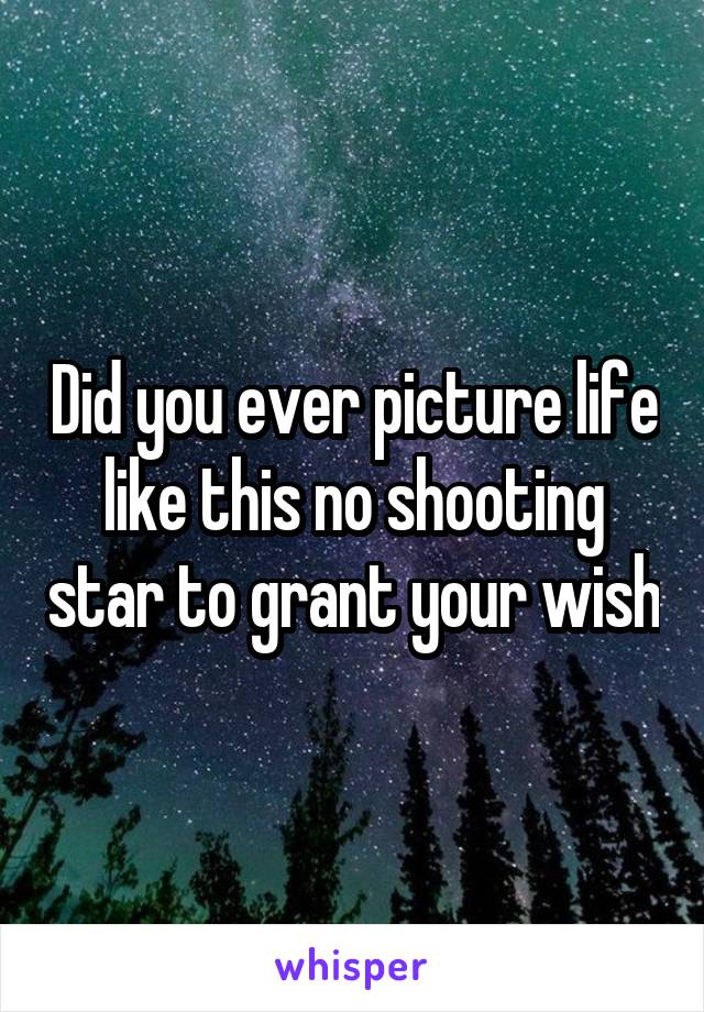 Did you ever picture life like this no shooting star to grant your wish