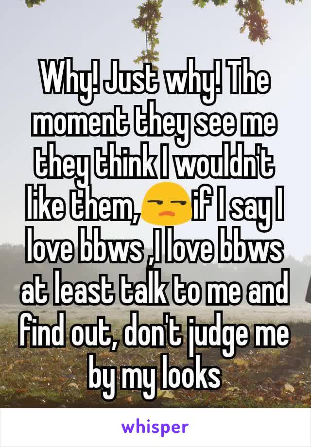 Why! Just why! The moment they see me they think I wouldn't like them,😒if I say I love bbws ,I love bbws at least talk to me and find out, don't judge me by my looks