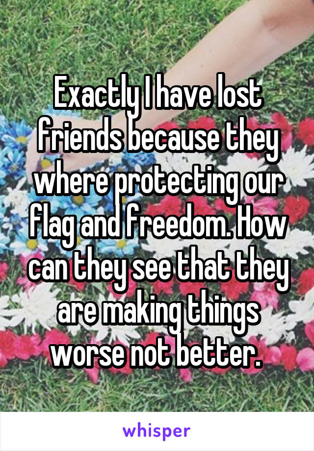 Exactly I have lost friends because they where protecting our flag and freedom. How can they see that they are making things worse not better. 