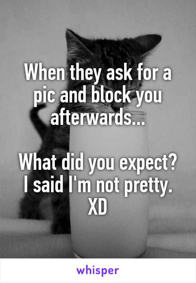 When they ask for a pic and block you afterwards...

What did you expect? I said I'm not pretty. XD