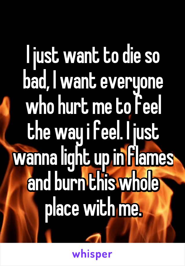 I just want to die so bad, I want everyone who hurt me to feel the way i feel. I just wanna light up in flames and burn this whole place with me.
