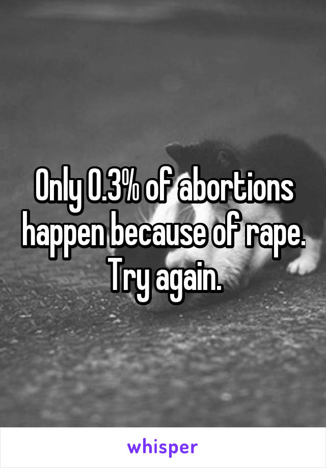 Only 0.3% of abortions happen because of rape. Try again.