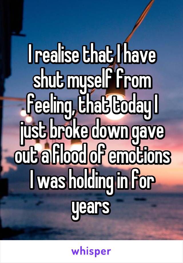 I realise that I have shut myself from feeling, that today I just broke down gave out a flood of emotions I was holding in for years 