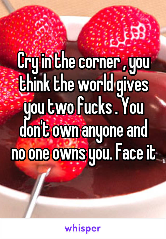 Cry in the corner , you think the world gives you two fucks . You don't own anyone and no one owns you. Face it 