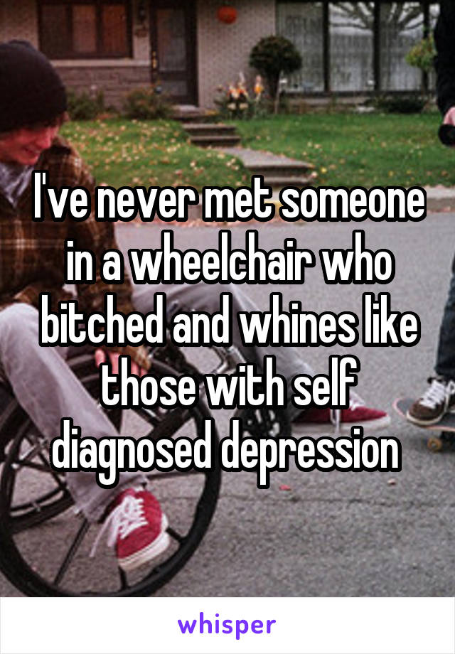 I've never met someone in a wheelchair who bitched and whines like those with self diagnosed depression 