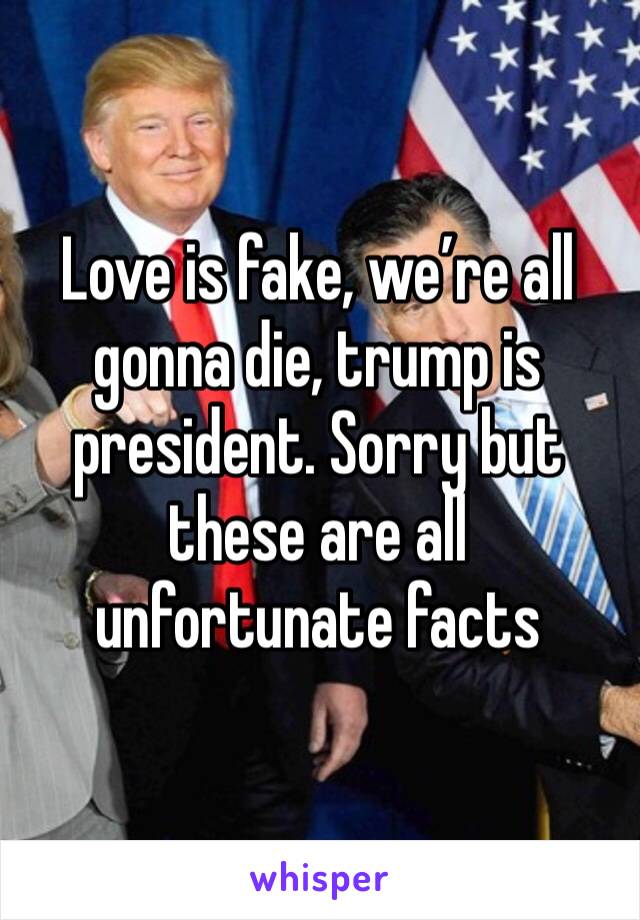 Love is fake, we’re all gonna die, trump is president. Sorry but these are all unfortunate facts