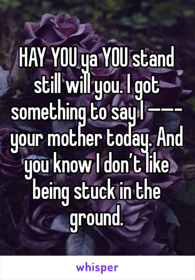 HAY YOU ya YOU stand still will you. I got something to say I —�—�- your mother today. And you know I don’t like being stuck in the ground. 