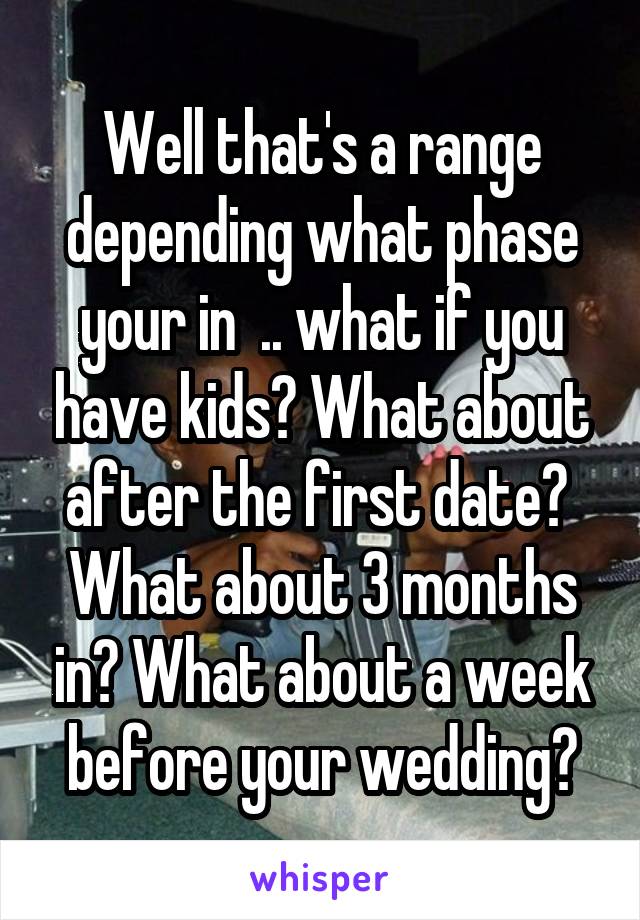 Well that's a range depending what phase your in  .. what if you have kids? What about after the first date?  What about 3 months in? What about a week before your wedding?