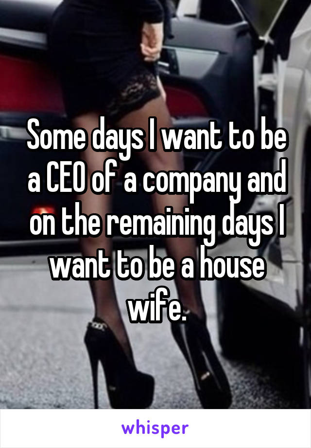 Some days I want to be a CEO of a company and on the remaining days I want to be a house wife.