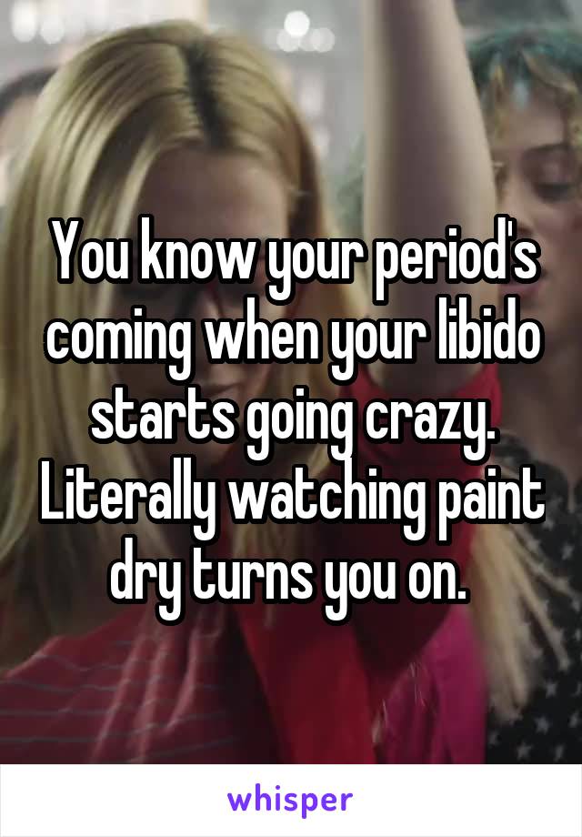 You know your period's coming when your libido starts going crazy. Literally watching paint dry turns you on. 