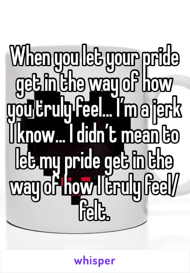 When you let your pride get in the way of how you truly feel... I’m a jerk I know... I didn’t mean to let my pride get in the way of how I truly feel/felt.