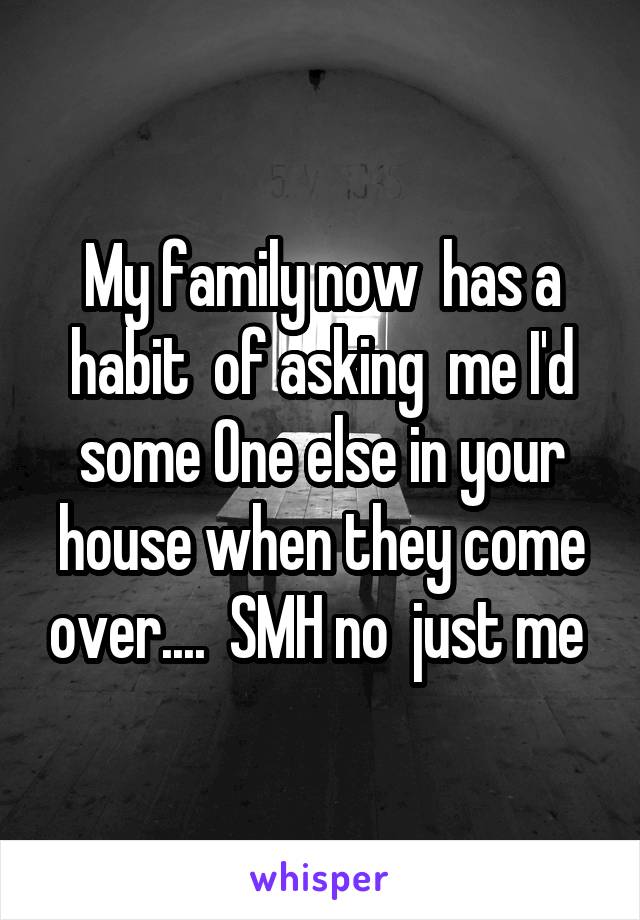 My family now  has a habit  of asking  me I'd some One else in your house when they come over....  SMH no  just me 