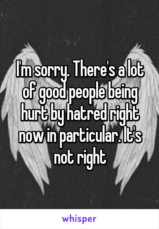 I'm sorry. There's a lot of good people being hurt by hatred right now in particular. It's not right