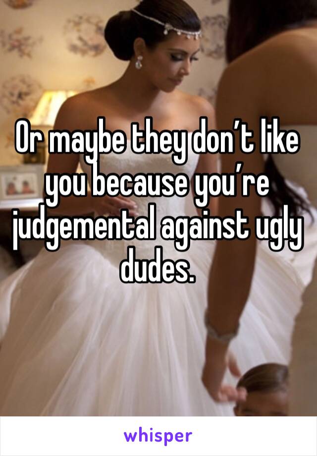 Or maybe they don’t like you because you’re judgemental against ugly dudes.
