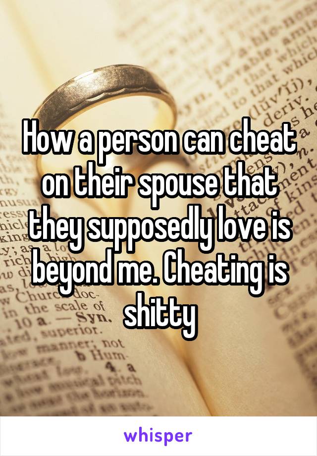 How a person can cheat on their spouse that they supposedly love is beyond me. Cheating is shitty