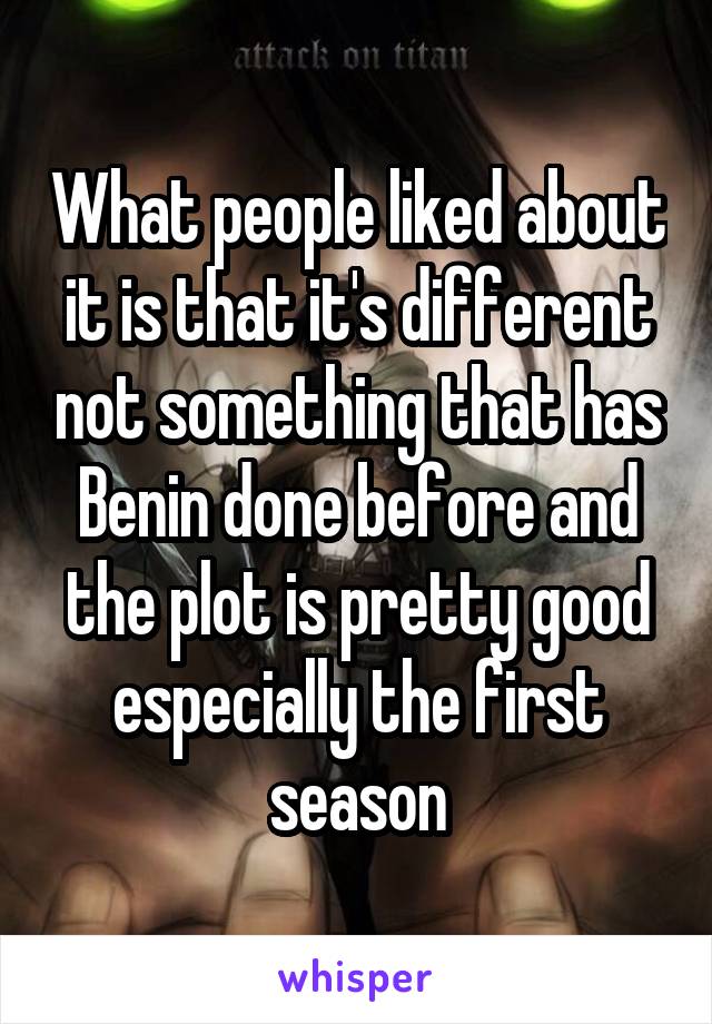 What people liked about it is that it's different not something that has Benin done before and the plot is pretty good especially the first season
