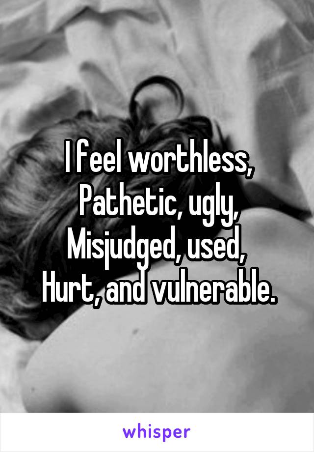 I feel worthless,
Pathetic, ugly,
Misjudged, used, 
Hurt, and vulnerable.