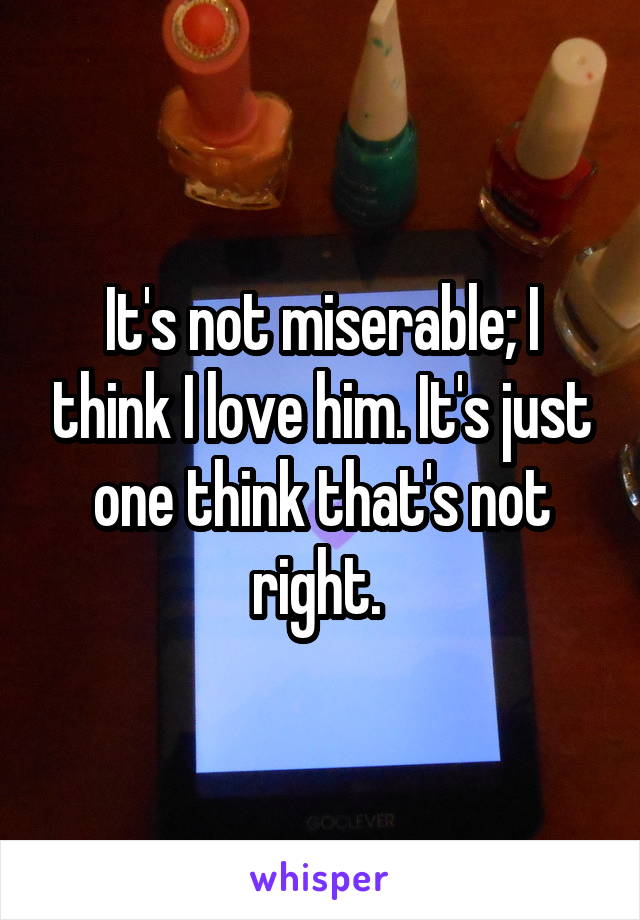 It's not miserable; I think I love him. It's just one think that's not right. 