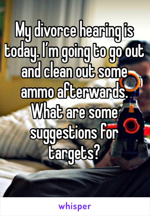 My divorce hearing is today. I’m going to go out and clean out some ammo afterwards. What are some suggestions for targets?