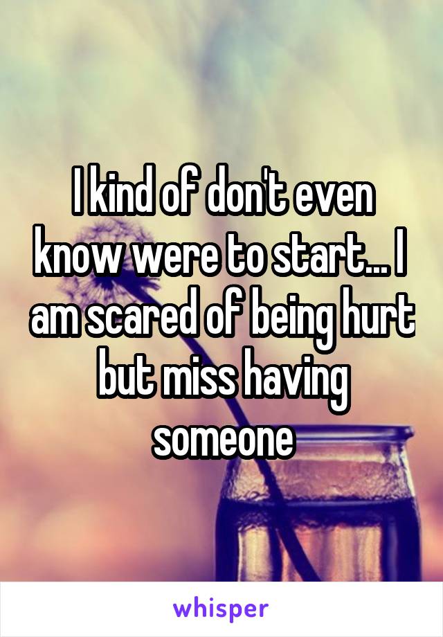 I kind of don't even know were to start... I  am scared of being hurt but miss having someone