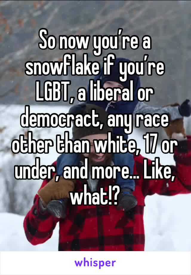 So now you’re a snowflake if you’re LGBT, a liberal or democract, any race other than white, 17 or under, and more... Like, what!?