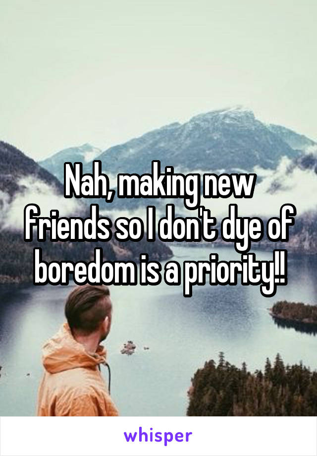 Nah, making new friends so I don't dye of boredom is a priority!!