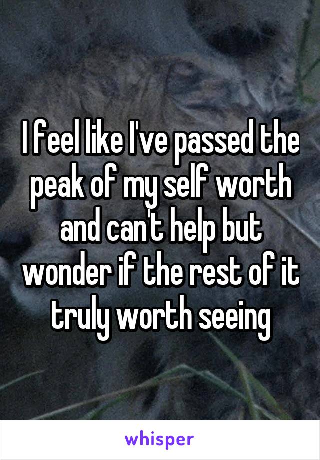 I feel like I've passed the peak of my self worth and can't help but wonder if the rest of it truly worth seeing