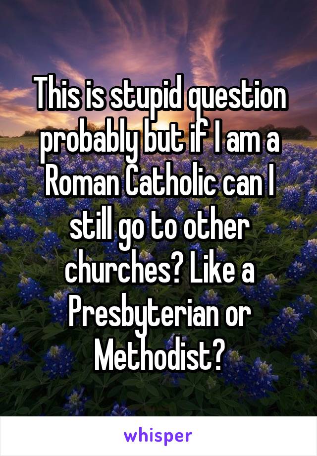 This is stupid question probably but if I am a Roman Catholic can I still go to other churches? Like a Presbyterian or Methodist?