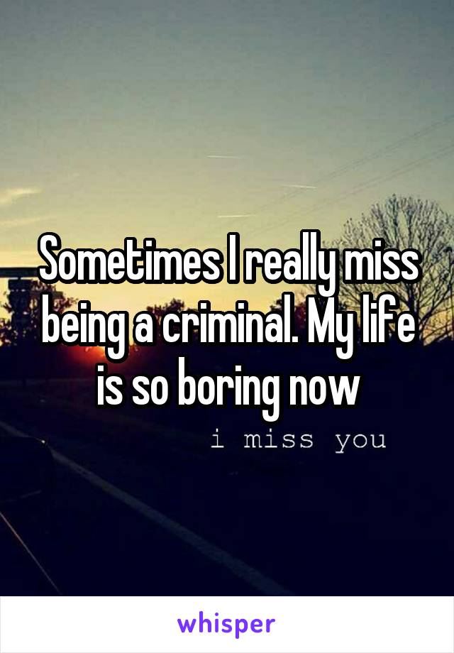 Sometimes I really miss being a criminal. My life is so boring now