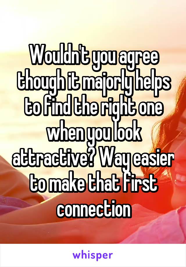 Wouldn't you agree though it majorly helps to find the right one when you look attractive? Way easier to make that first connection