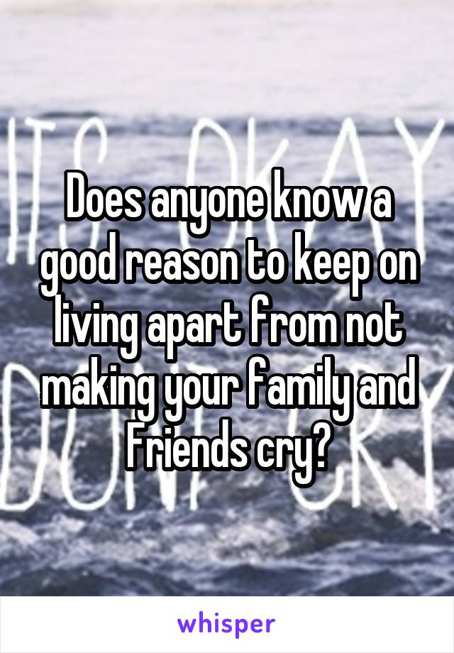 Does anyone know a good reason to keep on living apart from not making your family and Friends cry?