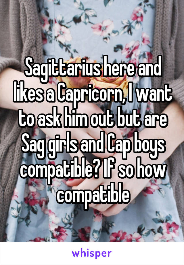 Sagittarius here and likes a Capricorn, I want to ask him out but are Sag girls and Cap boys compatible? If so how compatible