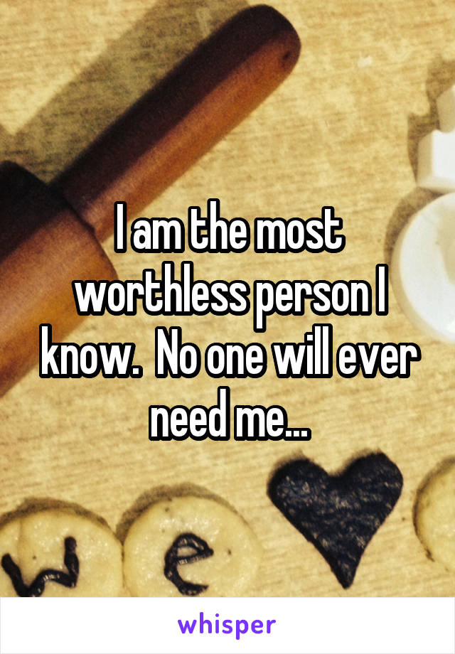 I am the most worthless person I know.  No one will ever need me...
