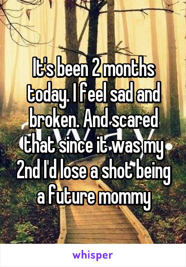 It's been 2 months today. I feel sad and broken. And scared that since it was my 2nd I'd lose a shot being a future mommy