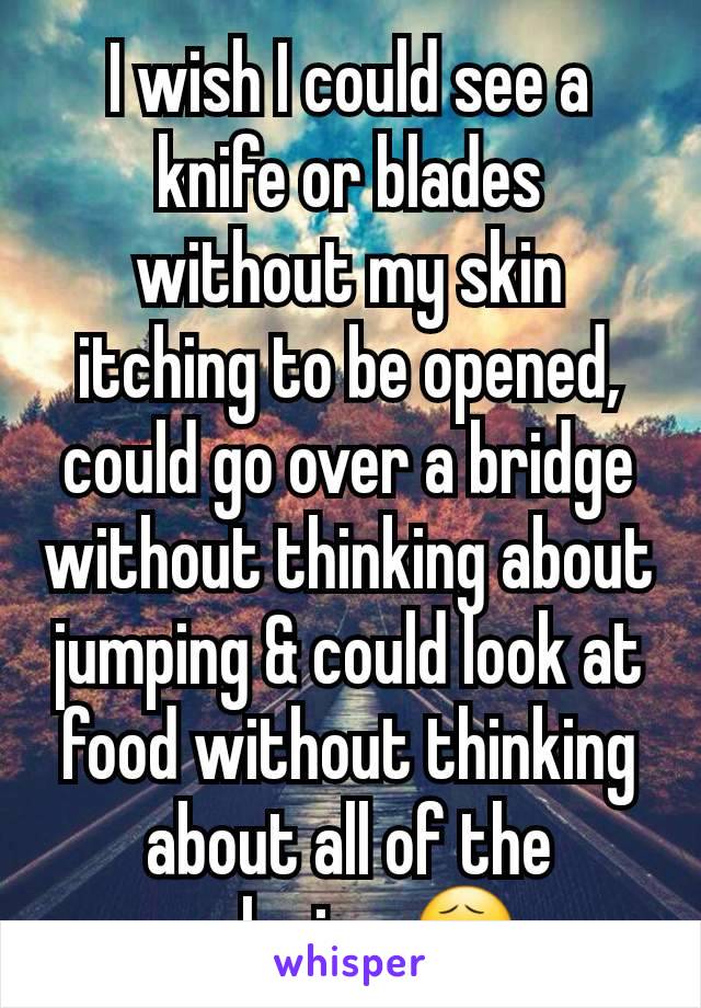 I wish I could see a knife or blades without my skin itching to be opened, could go over a bridge without thinking about jumping & could look at food without thinking about all of the calories 😧