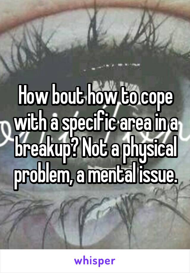 How bout how to cope with a specific area in a breakup? Not a physical problem, a mental issue.