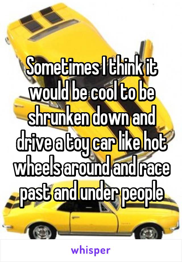 Sometimes I think it would be cool to be shrunken down and drive a toy car like hot wheels around and race past and under people