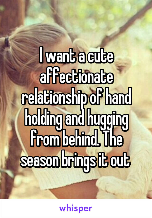 I want a cute affectionate relationship of hand holding and hugging from behind. The season brings it out 