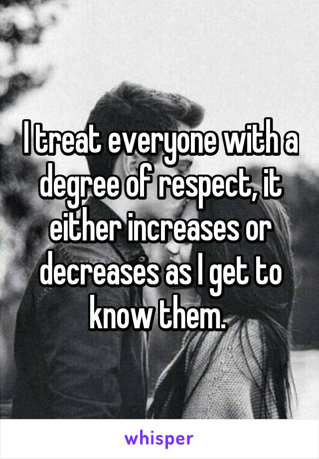 I treat everyone with a degree of respect, it either increases or decreases as I get to know them. 