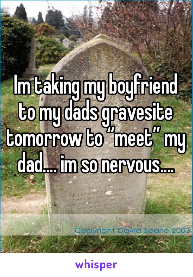Im taking my boyfriend to my dads gravesite tomorrow to “meet” my dad.... im so nervous....