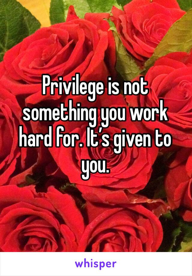 Privilege is not something you work hard for. It’s given to you. 