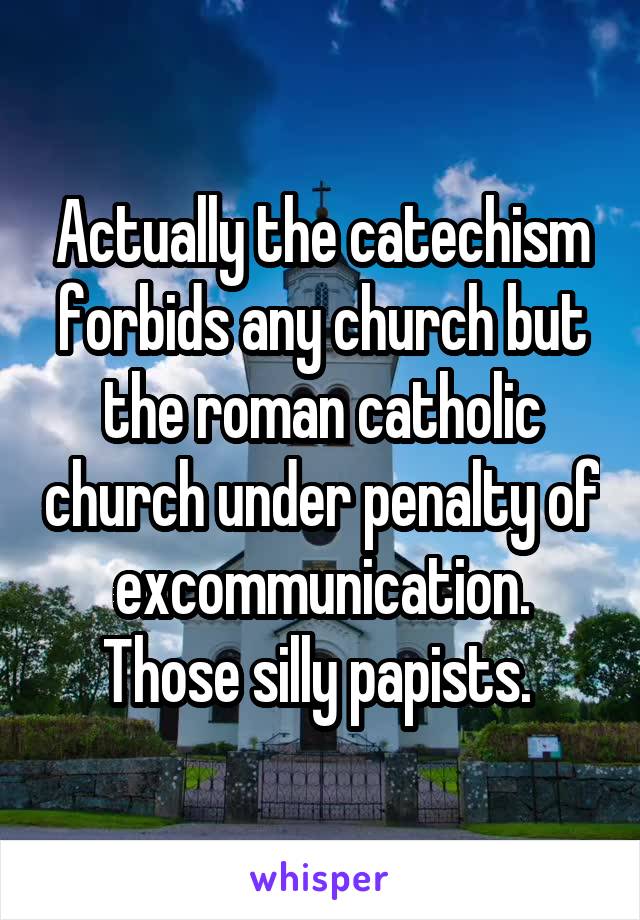 Actually the catechism forbids any church but the roman catholic church under penalty of excommunication. Those silly papists. 