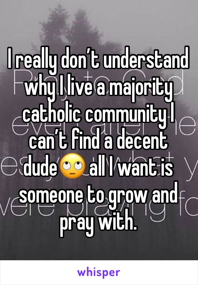 I really don’t understand why I live a majority catholic community I can’t find a decent dude🙄 all I want is someone to grow and pray with. 