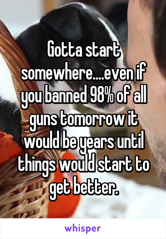Gotta start somewhere....even if you banned 98% of all guns tomorrow it would be years until things would start to get better.